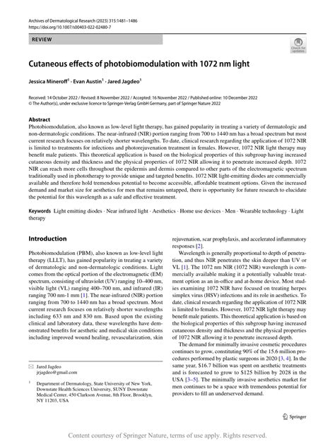 photobiomodulation stirling|Cutaneous effects of photobiomodulation with 1072 nm light.